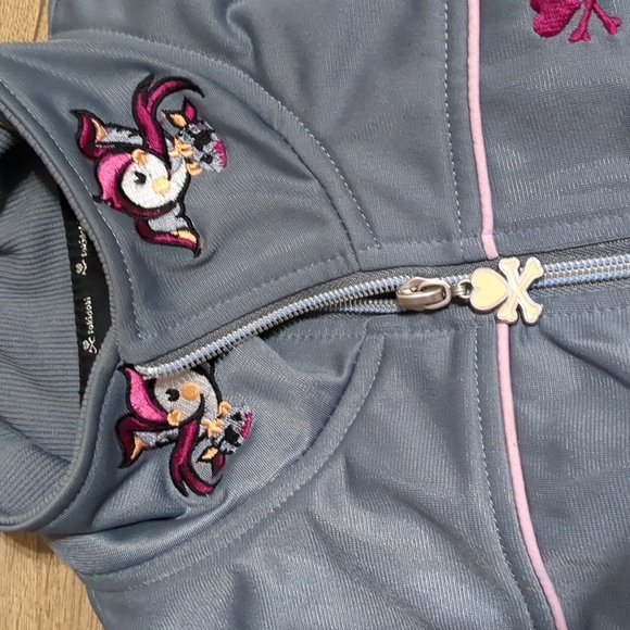 Tokidoki gray embroidered jacket skull cross bones women's size Large - Picture 6 of 11